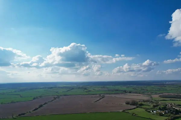 Stock image Aerial View of British Countryside and Paragliders while they are Flying High in the Sky