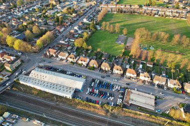 Luton City Residential District 'in havadan görüntüsü, İngiltere, İngiltere. İHA 'nın Gündüz Kamerası