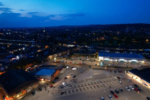 stock image Aerial View of Luton City Residential District, England, Great Britain. Drone's Camera During Sunset