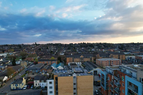 Luton City Residential District Havadan Görüntüsü Ngiltere Ngiltere Günbatımında Drone — Stok fotoğraf