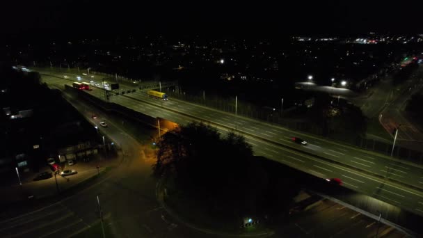 Hög Vinkel Utsikt Över Brittiska Motorvägar Natten — Stockvideo