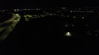 Gece İngiliz Otoyollarının Yüksek Açı Görünümü