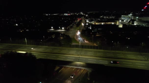 Nagy Látószögű Kilátás Brit Autópályák Éjszaka — Stock videók
