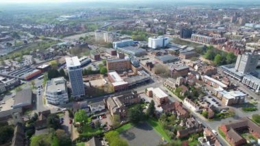 Central Bedford City, İngiltere - 23 Nisan 2023: Bedford City 'nin havadan görünüşü 