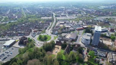 Central Bedford City, İngiltere - 23 Nisan 2023: Bedford City 'nin havadan görünüşü 