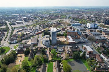 Central Bedford City, İngiltere - 23 Nisan 2023: Bedford City 'nin havadan görünüşü 