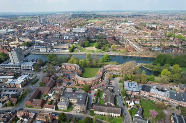 Central Bedford City, İngiltere - 23 Nisan 2023: Bedford City 'nin havadan görünüşü 