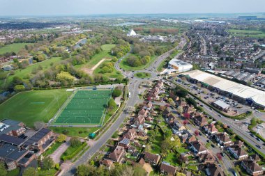 Central Bedford City, İngiltere - 23 Nisan 2023: Bedford City 'nin havadan görünüşü 