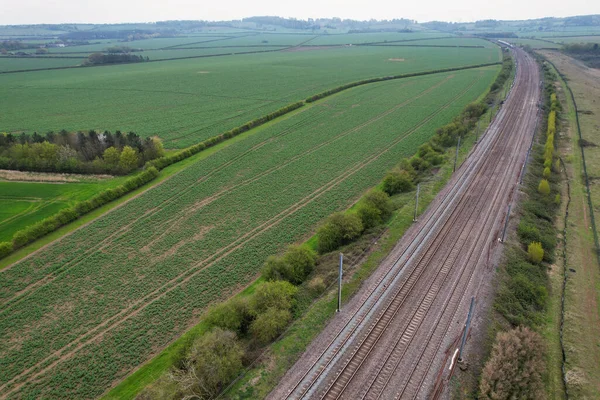 stock image Bedford, England, Great Britain - April 22, 2023: Aerial view of countryside and lake