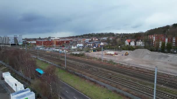 Luchtfoto Van Treinsporen Centraal Station Van Luton Town England Footage — Stockvideo