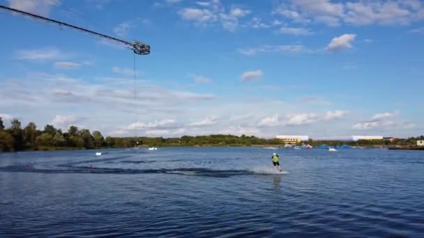 High Angle Footage Willen Lake Water Sports Public Park England — Stock Video