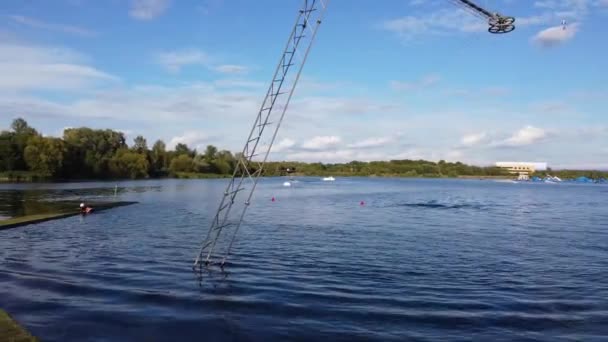 High Angle Footage Willen Lake Water Sports Public Park England – stockvideo