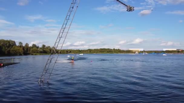 High Angle Footage Willen Lake Water Sports Public Park England — Stock Video