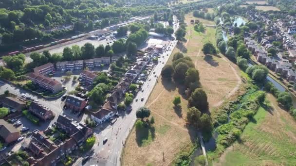 Aerial Footage View Train Station Railway Tracks Hemel Hempstead Town — Stock Video