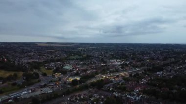 Aerial View and high angle footage of British Railways Trains on Tracks, Passing Through Luton Town of England at Leagrave Station, Cloudy Day