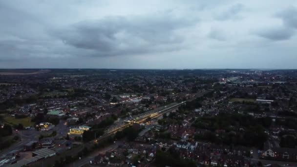 Aerial View High Angle Footage British Railways Trains Tracks Passing — Αρχείο Βίντεο