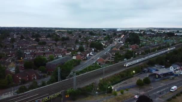 Aerial View High Angle Footage British Railways Trains Tracks Passing — Video Stock