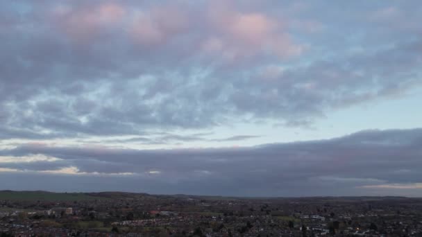 Luchtfoto Mooiste Kleurrijkste Dramatische Wolken Met Oranje Gouden Kleur Lucht — Stockvideo