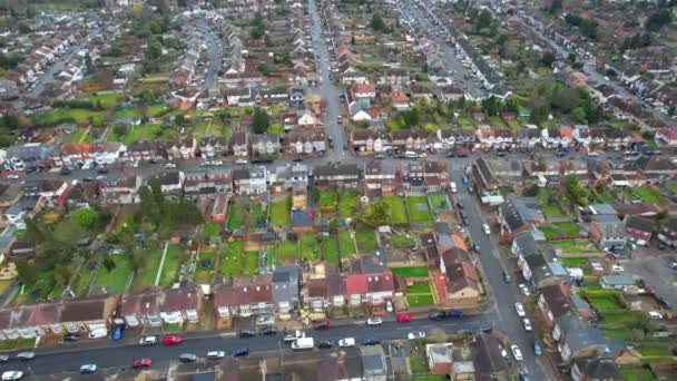 Luchtfoto Van Residentiële Huizen Straten Van Luton England Footage Werd — Stockvideo