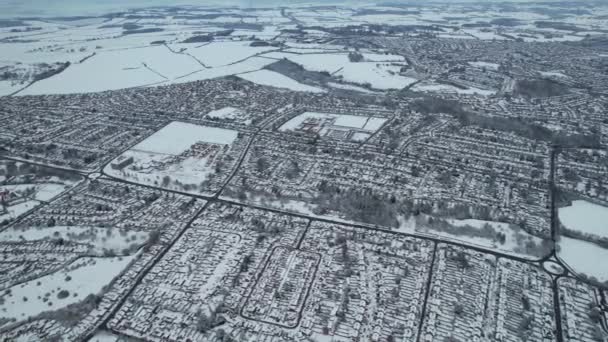 High Angle Image Luton Town England Covered First Snow Winter — Stock video
