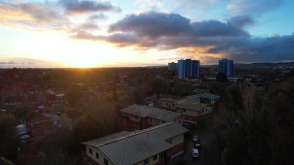 Ngiltere Günbatımında Hava Görüntüleri Güzel Renkli Dramatik Bulutlar — Stok video