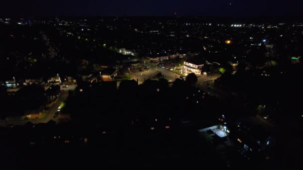Flygbilder Luton City Natten Högvinkelfilm British Town Natten Fångas Med — Stockvideo