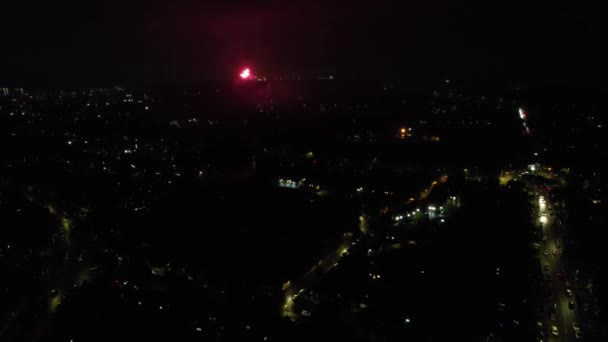 Vue Aérienne Ville Britannique Illuminée Sur Bonfire Night Fireworks Night — Video