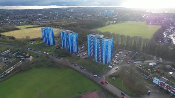High Angle Aerial Footage Central City Buildings Luton Town England — Vídeo de Stock