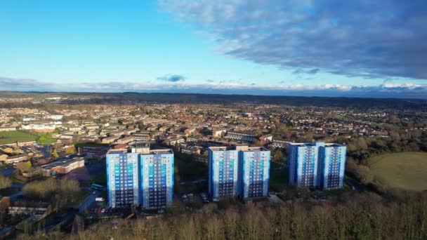 High Angle Aerial Footage Central City Buildings Luton Town England — Stockvideo