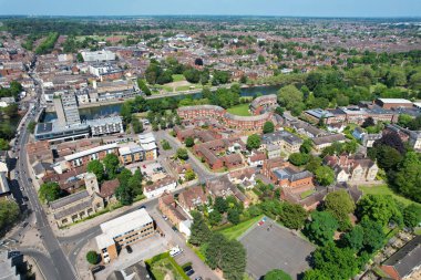 Bedford, İngiltere - 27 Mayıs 2023: Bedford kasabasının havadan görünüşü