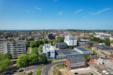 Bedford, İngiltere - 27 Mayıs 2023: Bedford kasabasının havadan görünüşü