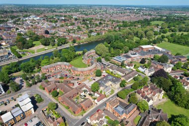 Bedford, İngiltere - 27 Mayıs 2023: Bedford kasabasının havadan görünüşü