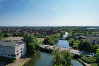 Bedford, İngiltere - 27 Mayıs 2023: Bedford kasabasının havadan görünüşü