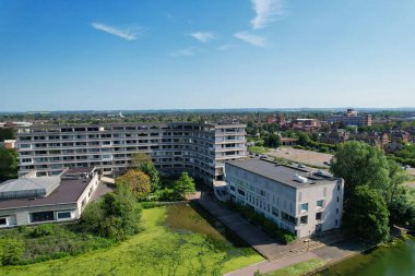 Bedford, İngiltere - 27 Mayıs 2023: Bedford kasabasının havadan görünüşü