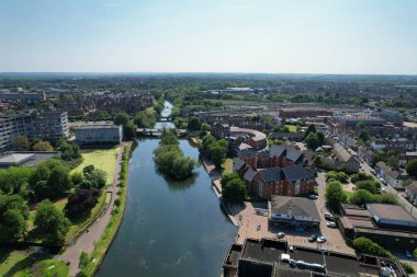 Bedford, İngiltere - 27 Mayıs 2023: Bedford kasabasının havadan görünüşü