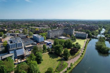 Bedford, İngiltere - 27 Mayıs 2023: Bedford kasabasının havadan görünüşü