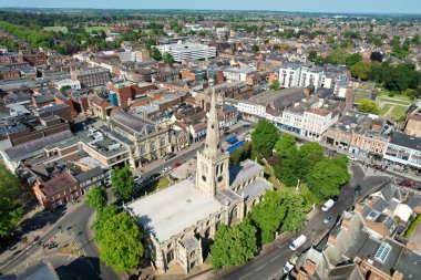 Bedford, İngiltere - 27 Mayıs 2023: Bedford kasabasının havadan görünüşü