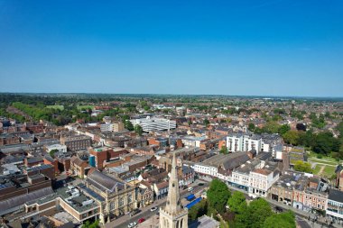 Bedford, İngiltere - 27 Mayıs 2023: Bedford kasabasının havadan görünüşü