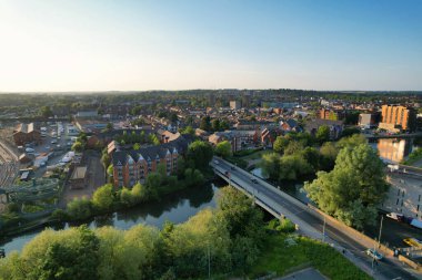 Bedford, İngiltere - 27 Mayıs 2023: Bedford kasabasının havadan görünüşü