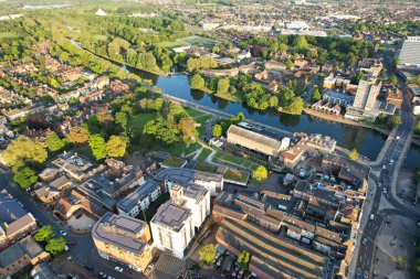 Bedford, İngiltere - 27 Mayıs 2023: Bedford kasabasının havadan görünüşü