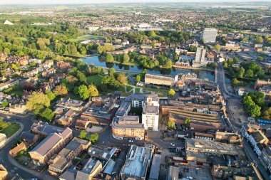 Bedford, İngiltere - 27 Mayıs 2023: Bedford kasabasının havadan görünüşü