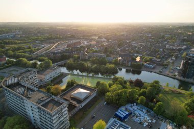 Bedford, İngiltere - 27 Mayıs 2023: Bedford kasabasının havadan görünüşü