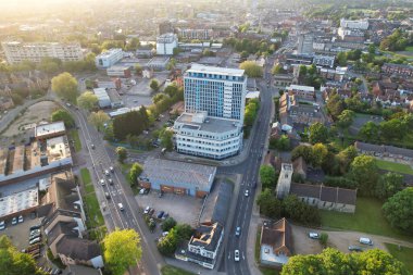 Bedford, İngiltere - 27 Mayıs 2023: Bedford kasabasının havadan görünüşü