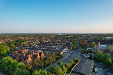 Bedford, İngiltere - 27 Mayıs 2023: Bedford kasabasının havadan görünüşü