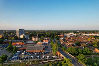 Bedford, İngiltere - 27 Mayıs 2023: Bedford kasabasının havadan görünüşü