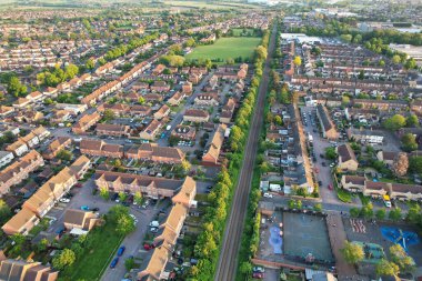 Bedford, İngiltere - 27 Mayıs 2023: Bedford kasabasının havadan görünüşü