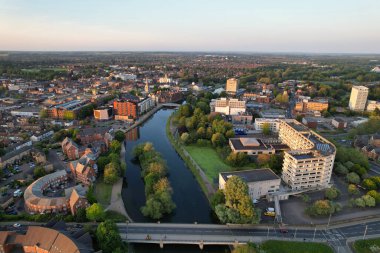 Bedford, İngiltere - 27 Mayıs 2023: Bedford kasabasının havadan görünüşü