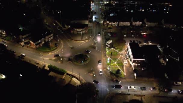Belle Vue Aérienne Ville Britannique Éclairée Des Routes Nuit Drone — Video
