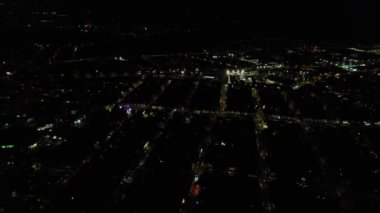 Night Aerial View of Illuminated British City. Drone's Footage of Luton Town of England at Night