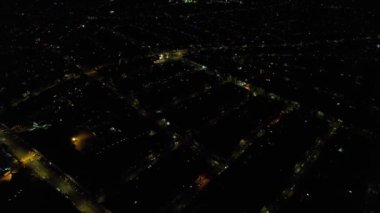 Night Aerial View of Illuminated British City. Drone's Footage of Luton Town of England at Night